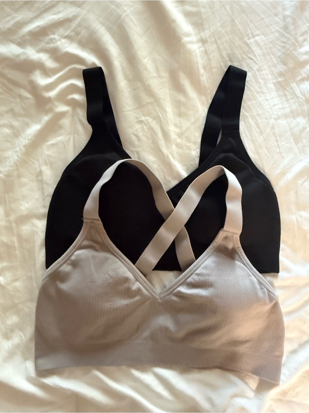 Avia Two-Pack Sports Bras — Black and Light Gray